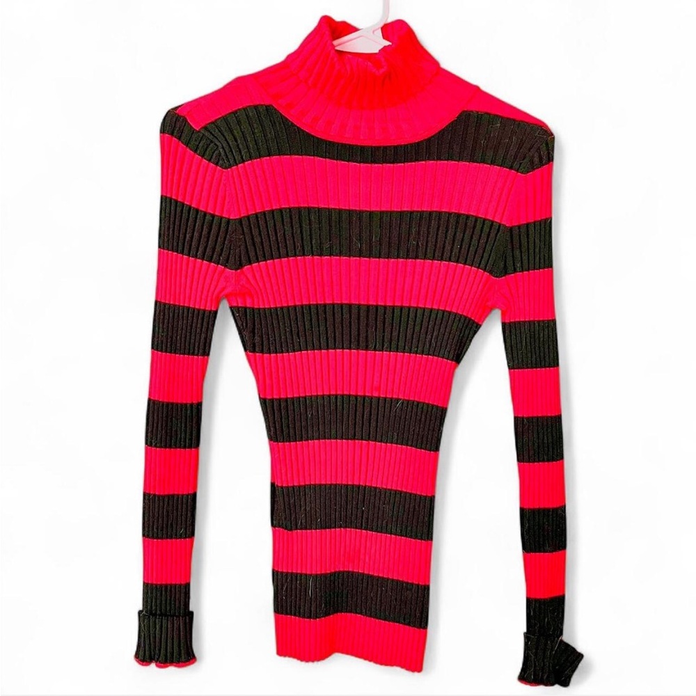 Sz S/M Y2K Vintage Red & Black Striped Goth Turtleneck Sweater/Dress